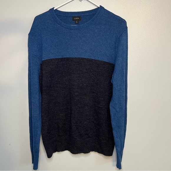 J. Crew Mens Blue Black Color Block Cotton Wool Crewneck Sweater Size M Office - Picture 1 of 8